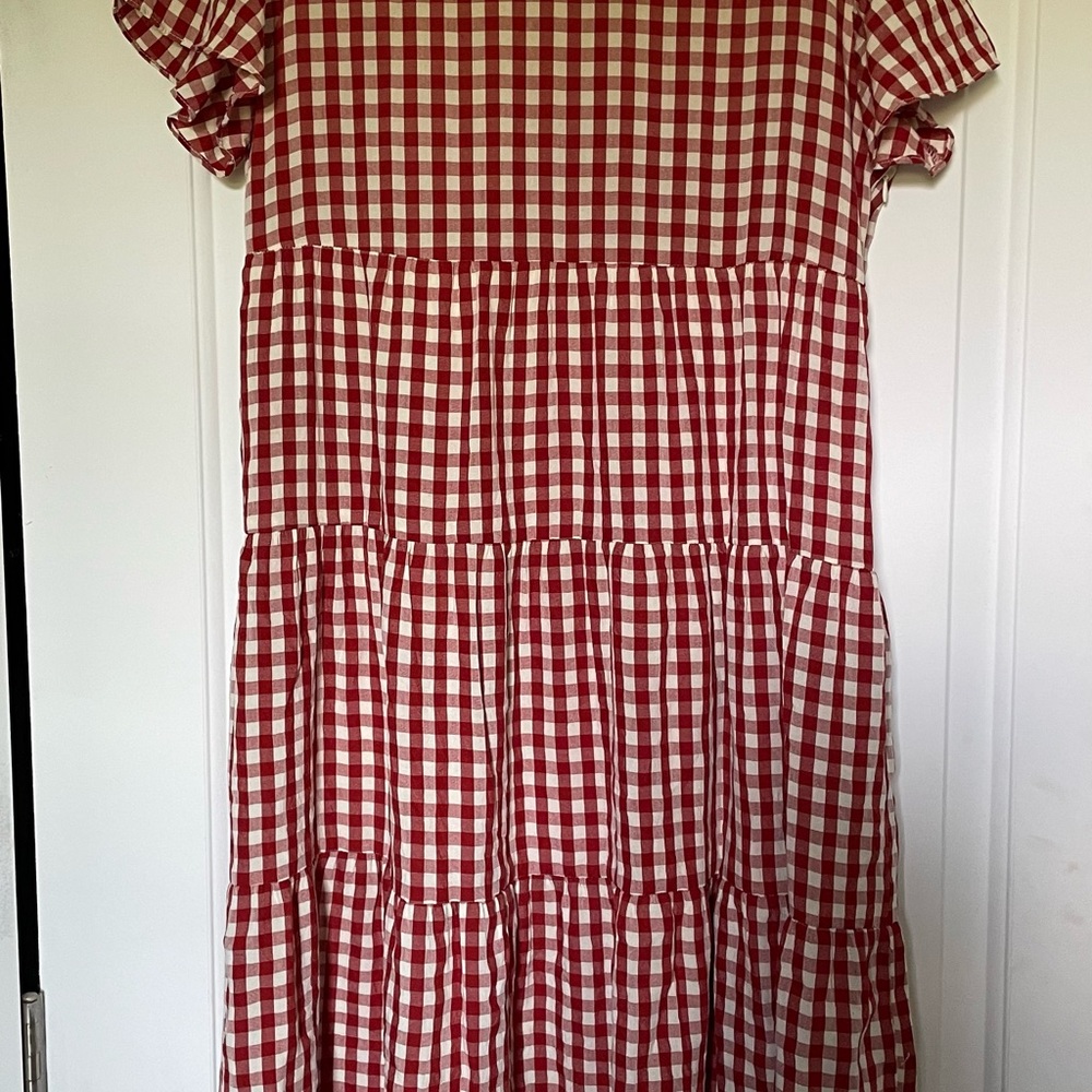 ROOLEE Red and White Gingham Midi Dress
